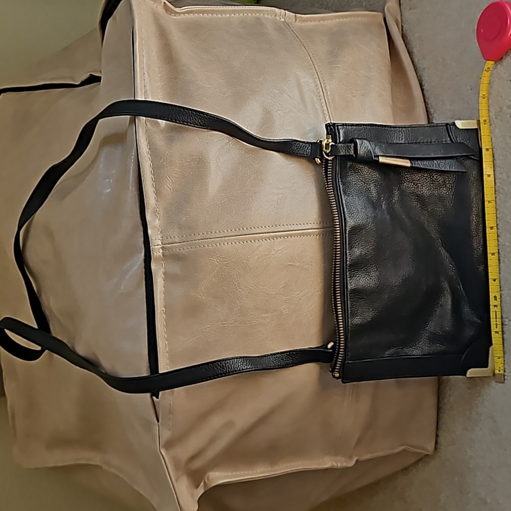 Minimalist Foley + Corinna crossbody square black leather purse w/ brass accents